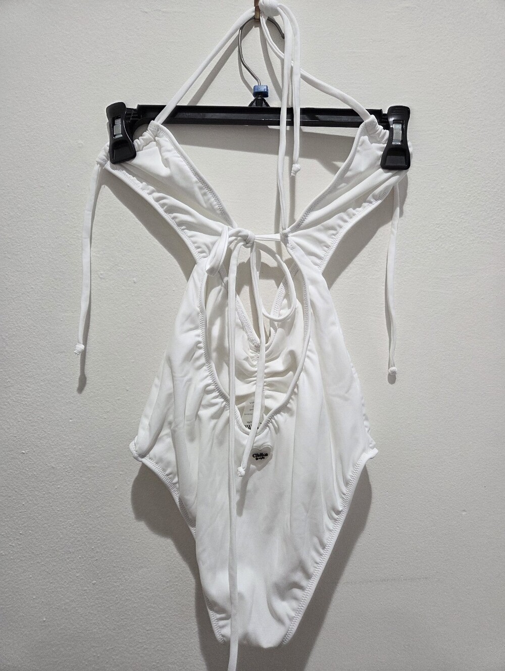 Chika by Sofia Solid White Lace-Up Ruched Tie Halter One Piece Swimsuit XS